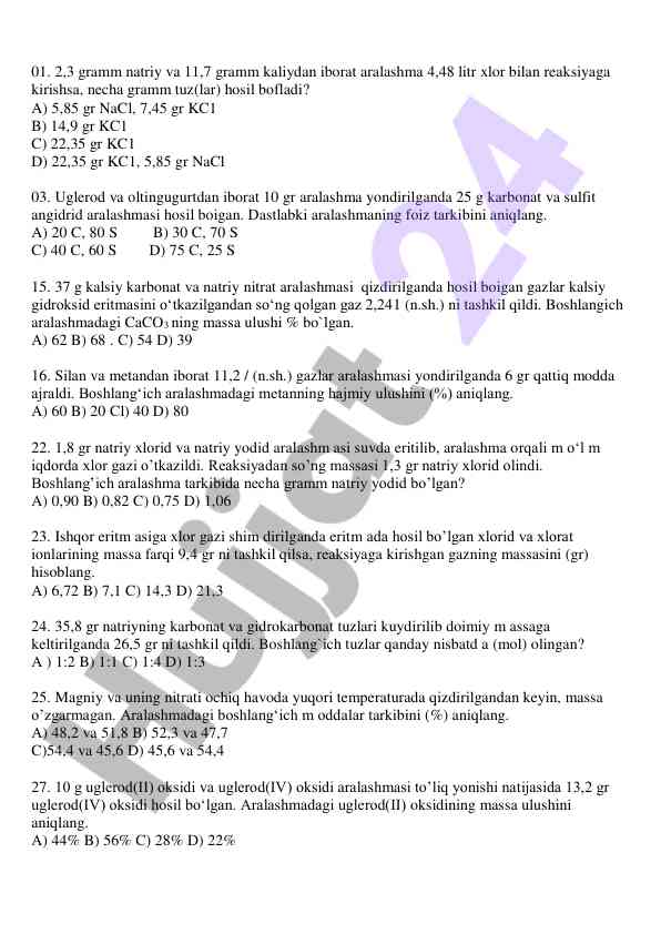 Kimyo laboratoriyasi hisob-kitoblari va tajribalar