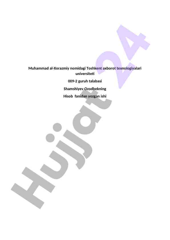 Hisob fanidan kurs ishining taqdimoti