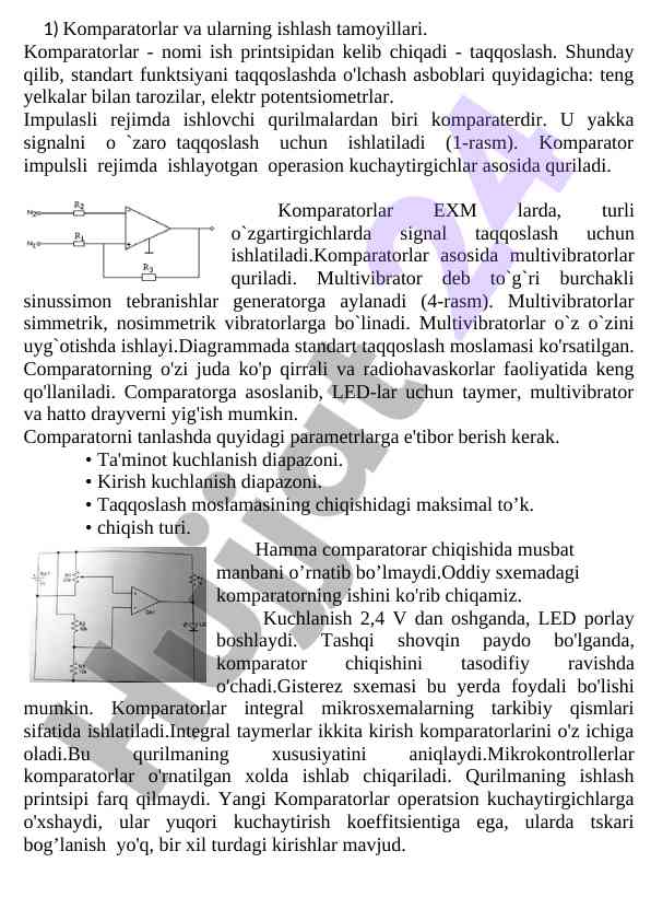 Komparatorlar va ularning ishlash tamoyillari