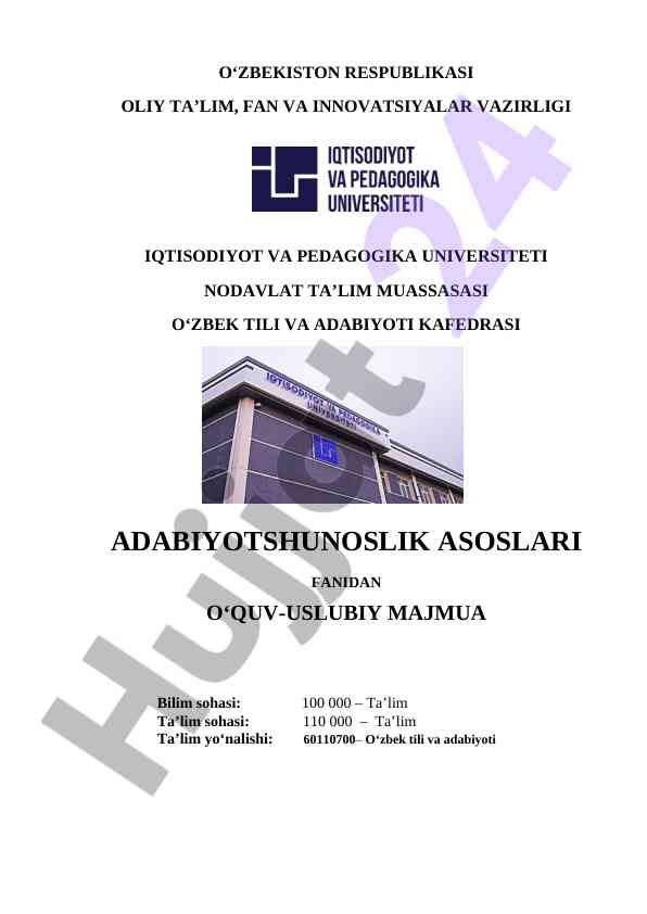 Adabiyotshunoslik asoslari o‘quv-uslubiy majmua