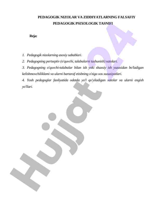 Pedagogik Nizolar Va Ziddiyatlarning Tasnifi