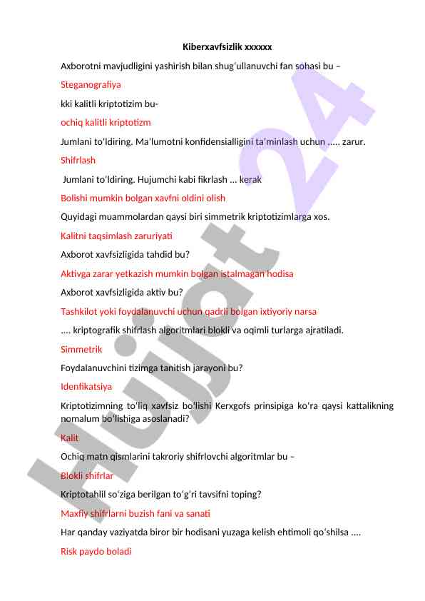 Kiberxavfsizlik va kriptografiya asoslari