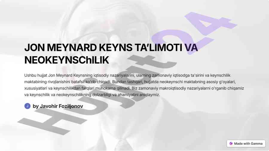 Jon meynard keyns ta\'limoti va neokeynschilik