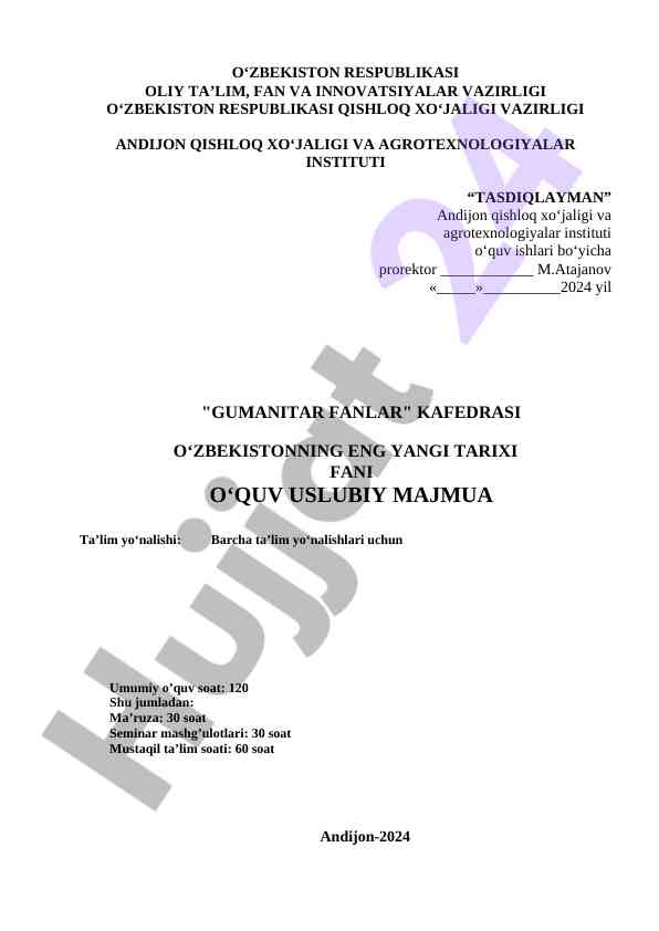 O‘zbekistonning eng yangi tarixi fani o‘quv uslubiy majmua
