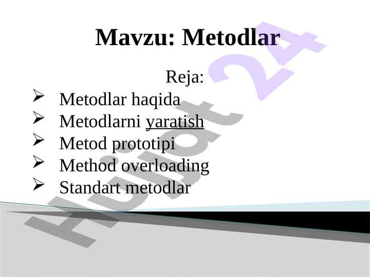 Metodlar yaratish va tushuncha