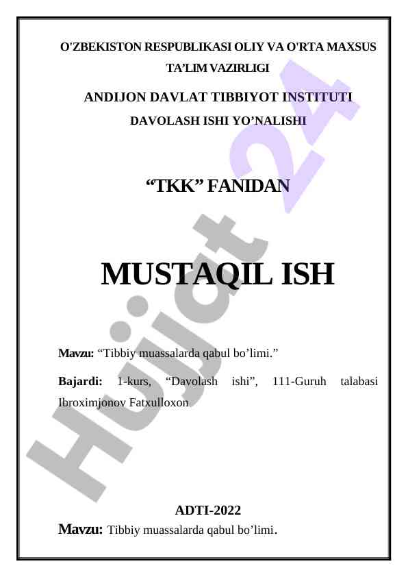 Tibbiy muassalarda qabul bo‘limining asosiy vazifalari