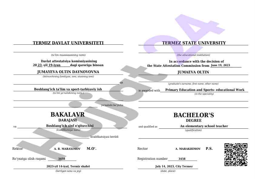 Bakalavr darajasi va kvalifikatsiyasi berilishi