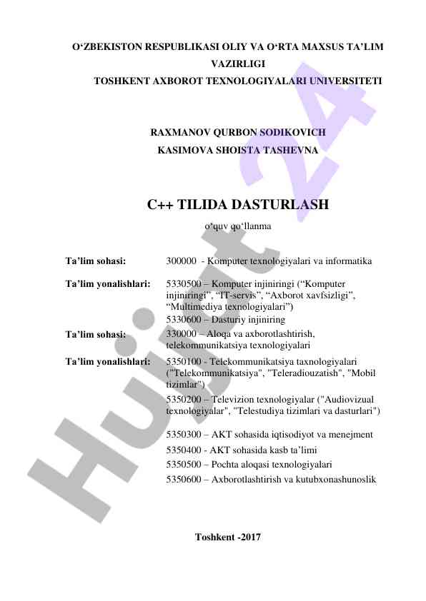 C++ tilida dasturlash o‘quv qo‘llanma