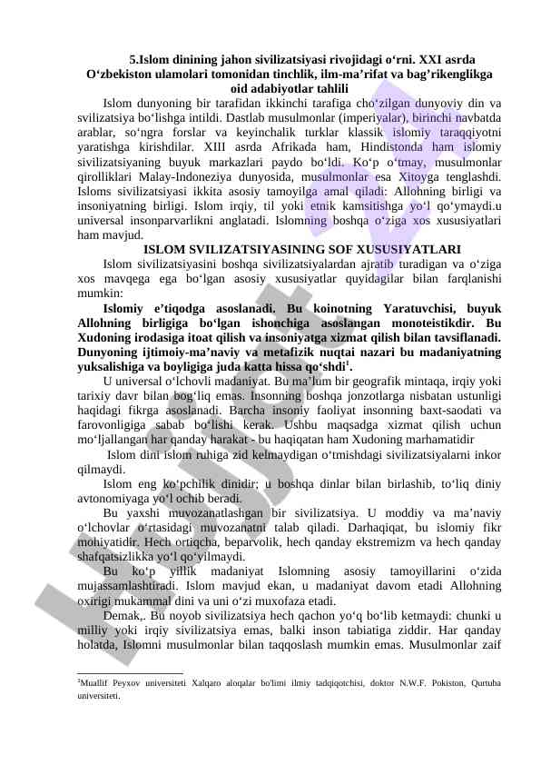 Islom dinining jahon sivilizatsiyasi rivojidagi o‘rni