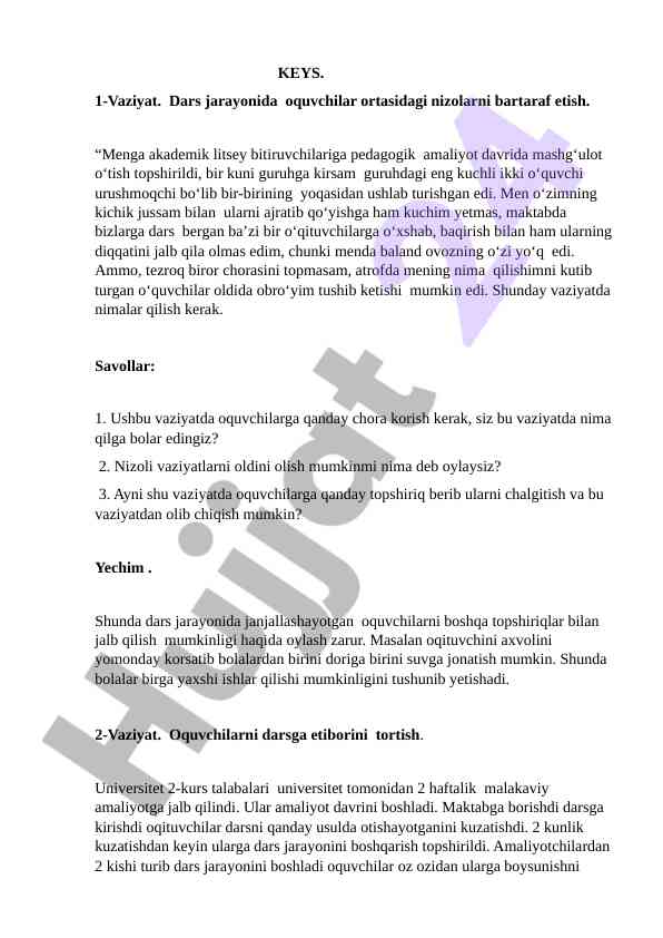 Dars jarayonida nizolarni bartaraf etish usullari