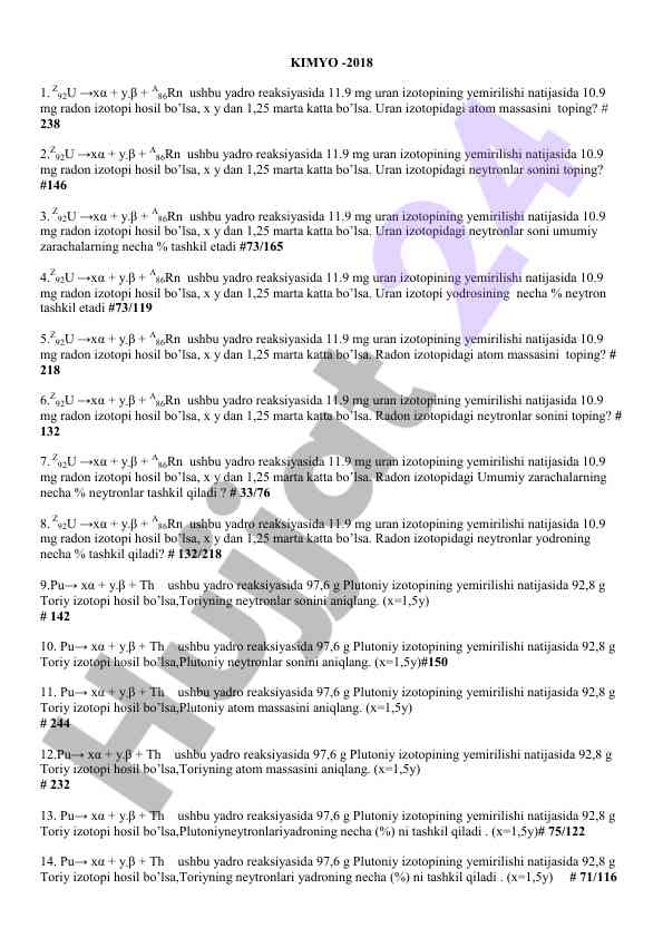 Uran izotopi yemirilishi va radon hosil bo'lishi