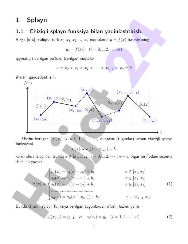 Chiziqli splayn funksiyasi bilan yaqinlashtirish