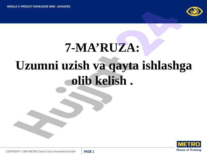 Uzumni uzish va qayta ishlash bo'yicha ma'ruza