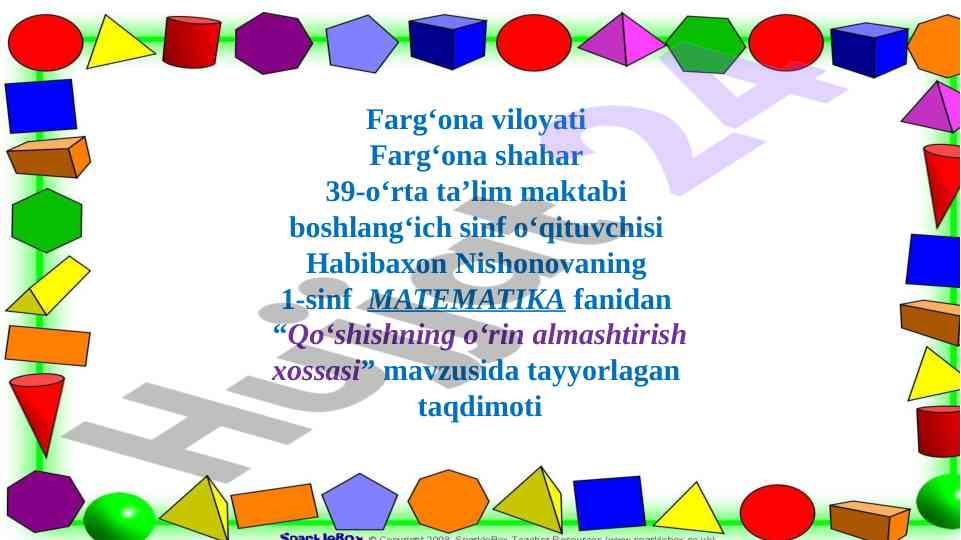 Qo‘shishning o‘rin almashtirish xossasi taqdimoti