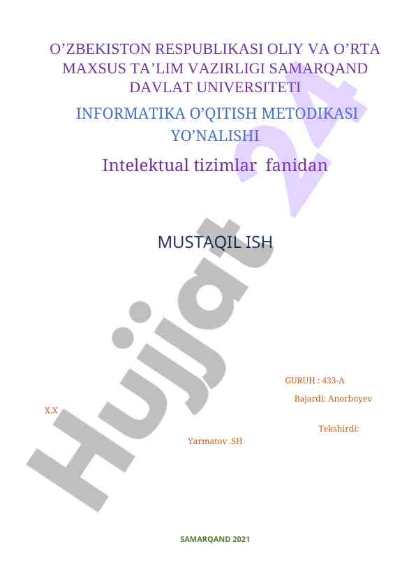 Neyron tarmoqlari bo'yicha mustaqil ish