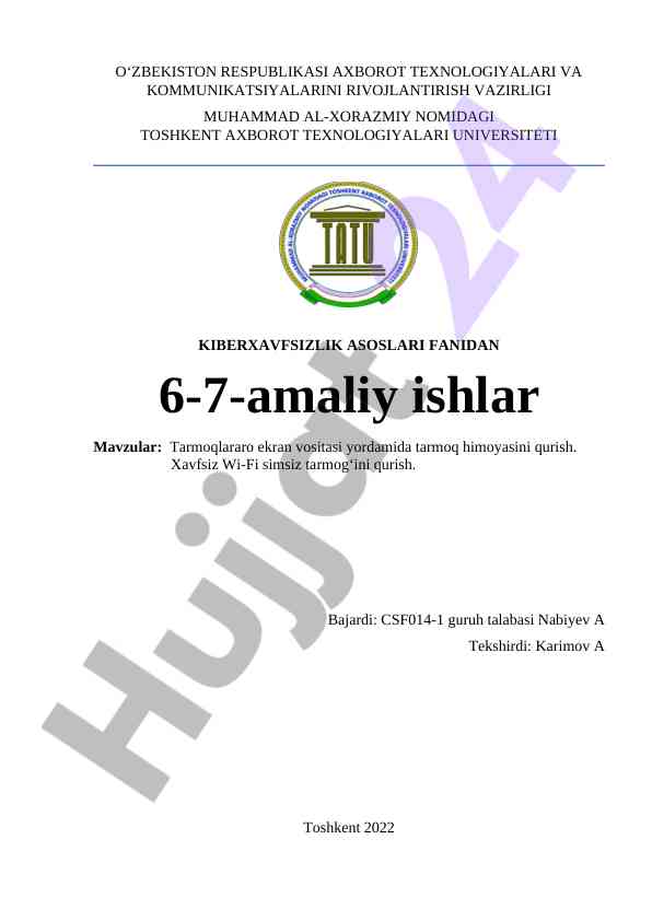 Kiberxavfsizlik asoslari amaliy ishlar