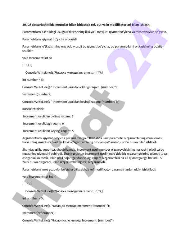 C# Dasturlash Tilida Metodlar Bilan Ishlash
