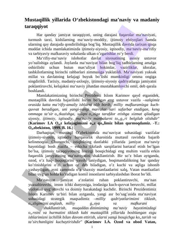 O‘zbekistondagi ma’naviy va madaniy taraqqiyot