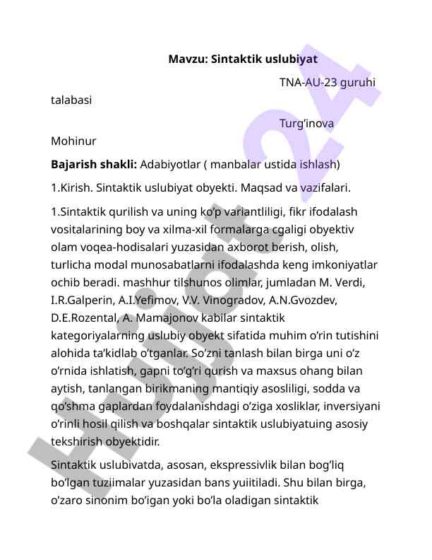 Sintaktik uslubiyat va uning ko'p variantliligi