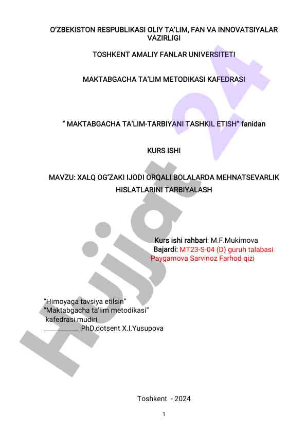 Bolalarda mehnatsevarlik hislatlarini tarbiyalash