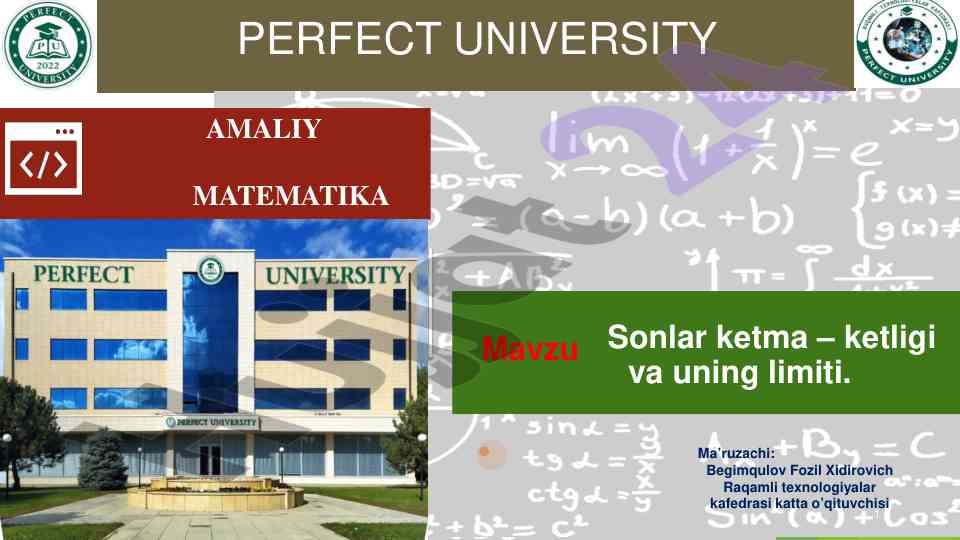 Amaliy matematika: limit tushunchasi va mavzulari