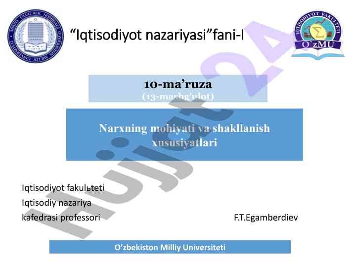 Narxning mohiyati va shakllanish xususiyatlari