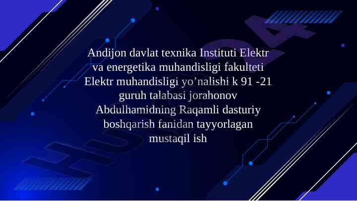 Raqamli boshqaruv tizimlari va energetikada qo‘llash