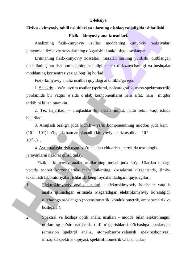 Fizika - Kimyoviy Tahlil Uslublari Va Qishloq Xo'jaligi