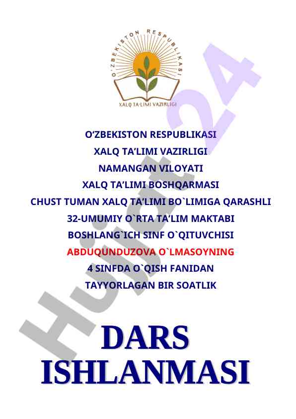 Ikki saxiy dars rejasi 4-sinfdan mantiqiy fikrlash