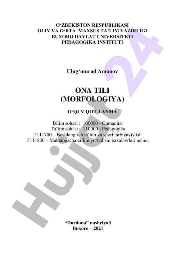 Ona tili morfologiyasi o‘quv qo‘llanmasi