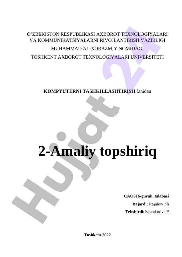 Kompyuterny tashkil qilish amaliy topshiriq