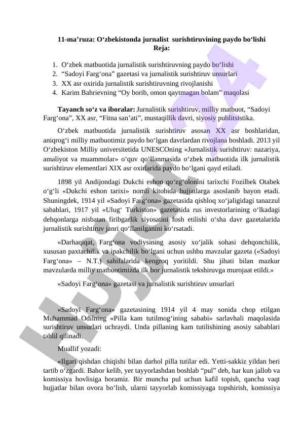 O‘zbekistonda jurnalist surishtiruvining rivojlanishi