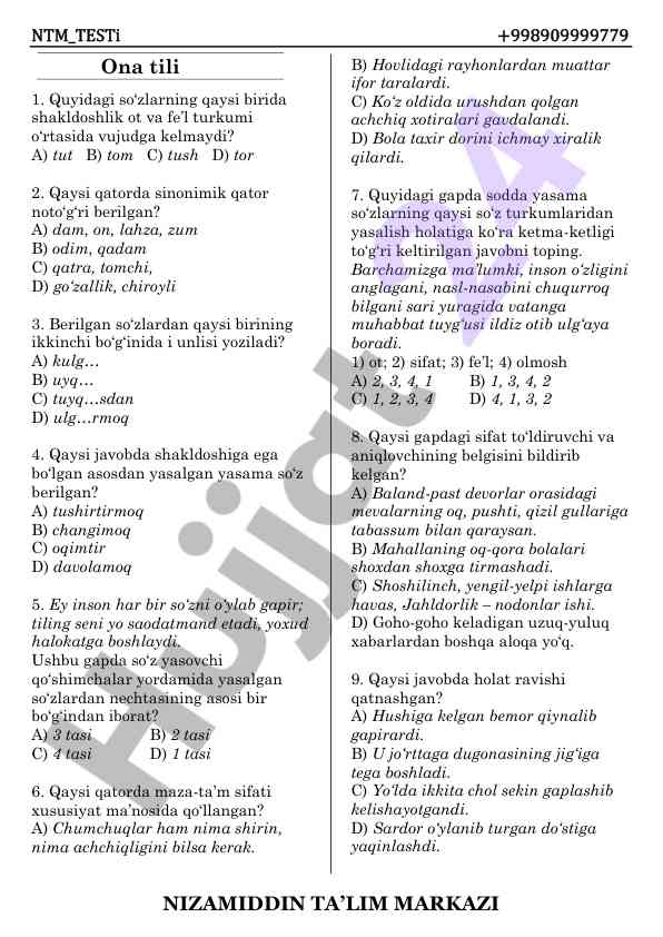 Til va nutq shakldoshligi savollari