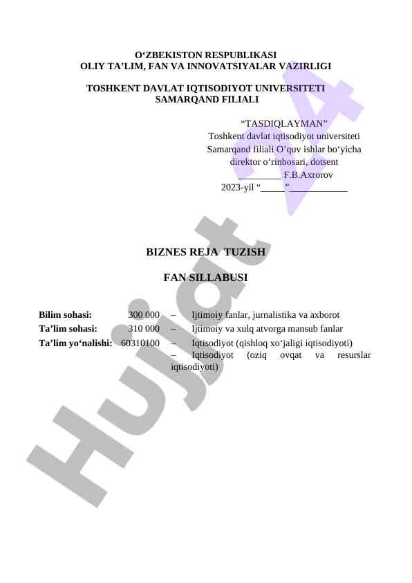 Biznes reja tuzish fan sillabusi