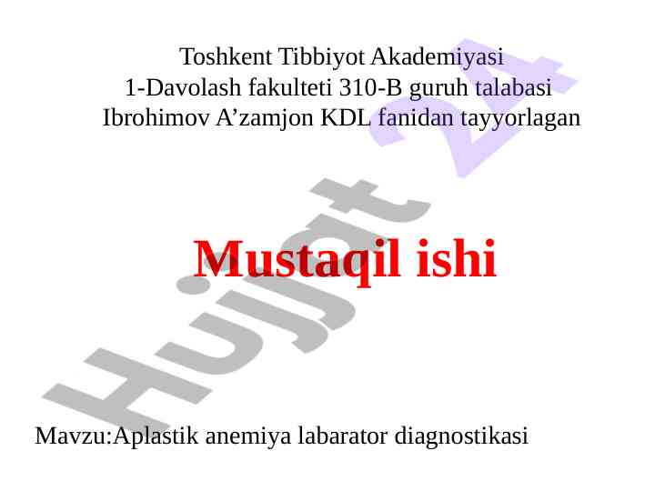 Aplastik anemiya laborator diagnostikasi