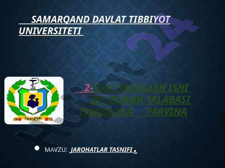 Jarohatlar tasnifi va ularning turlari