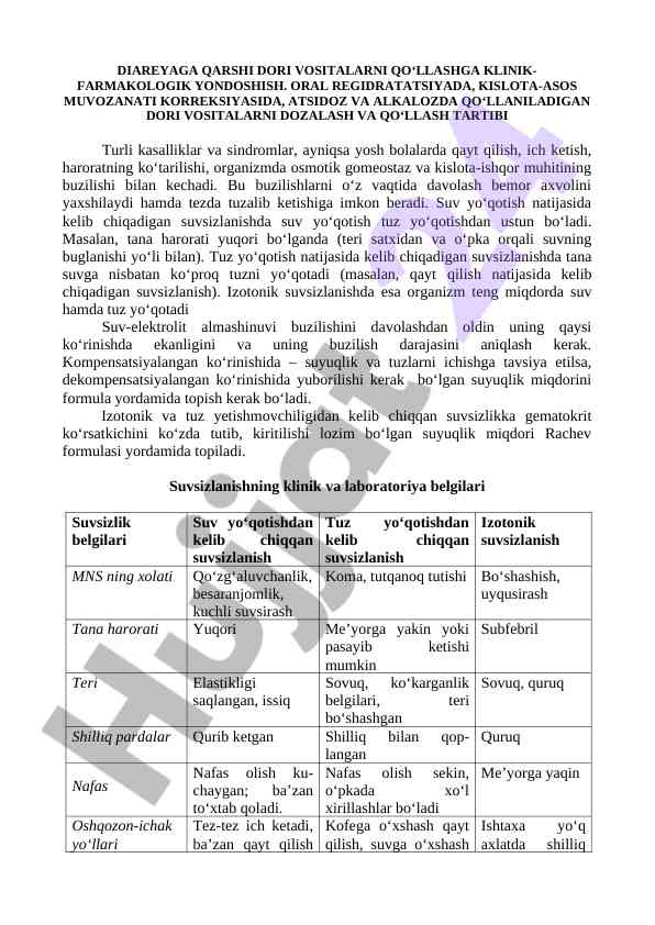 Diareya qarshi dori vositalarni qullash yondoshuvi