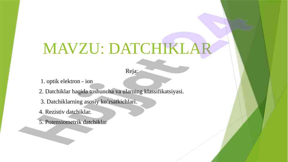 Datchiklar va ularning klassifikatsiyasi