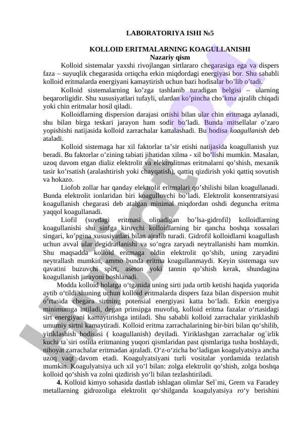 Kolloid Eritmalarning Koagullanishi