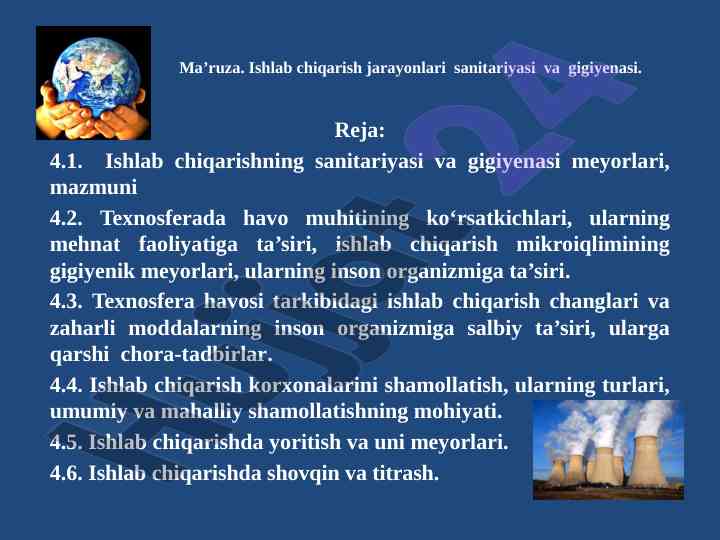Ishlab chiqarish sanitariyasi va gigiyenasi asoslari