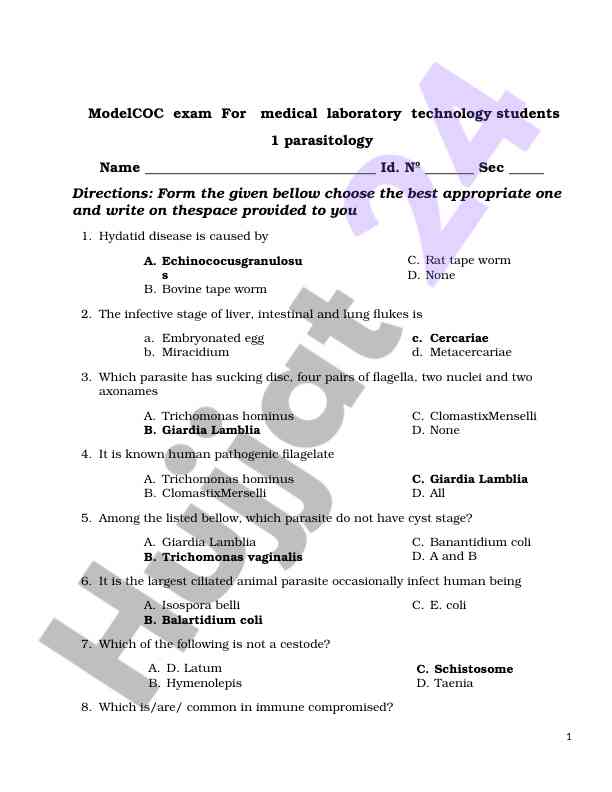 Tibbiy laboratoriya texnologiyasi talabalari uchun test