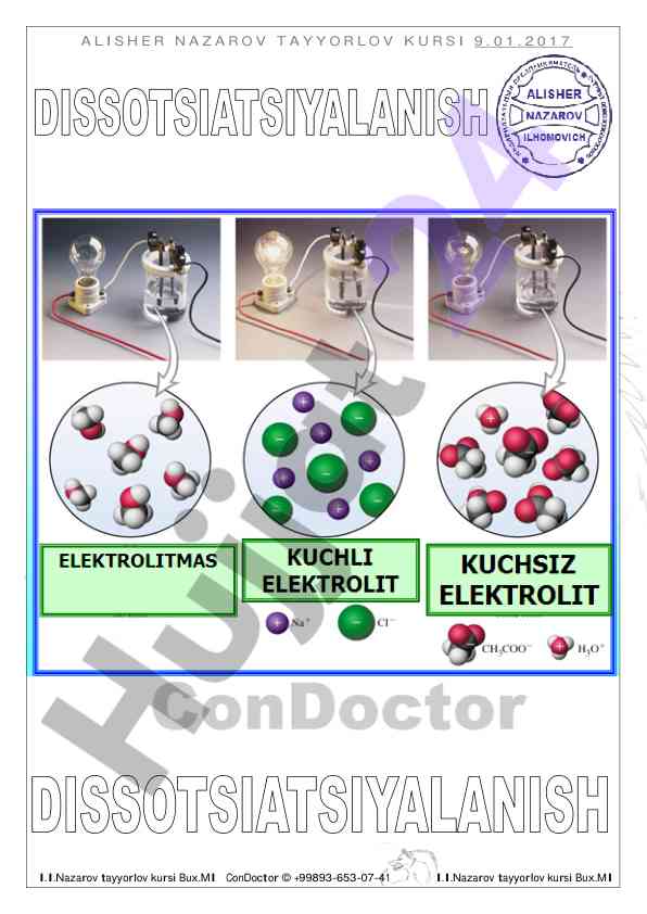 Electrolytic dissociation concepts and reactions
