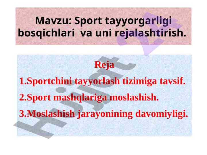 Sport tayyorgarligi bosqichlari va uni rejalashtirish