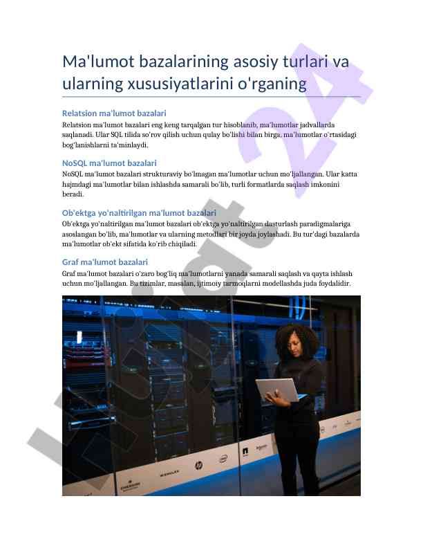 Ma'lumot bazalari turlari va xususiyatlari