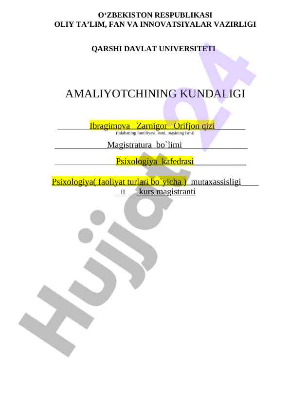 Psixologiya kafedrasida amaliyot hisobi
