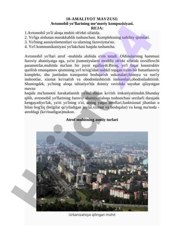 Avtomobil yo'llarining me'moriy kompozisiyasi