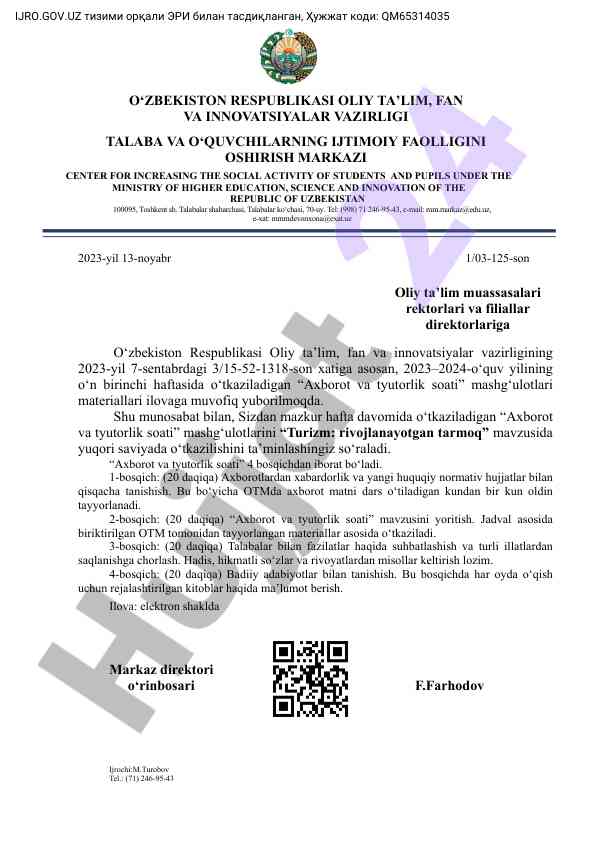 Axborot va tyutorlik soati mashg'ulotlari materiallari