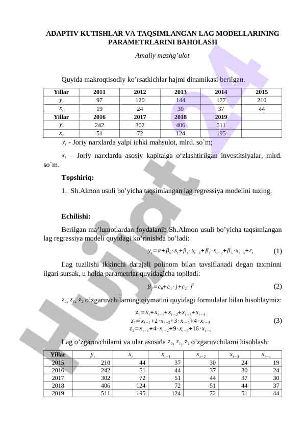 Taqsimlangan lag regressiya modellari baholash