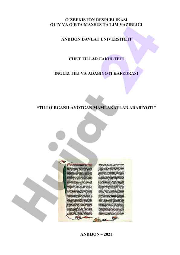 Tili o‘rganilayotgan mamlakatlar adabiyoti dasturi