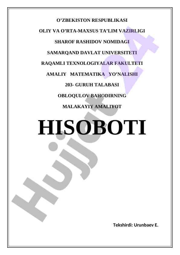 Oddiy differensial tenglamalar matematik modellari
